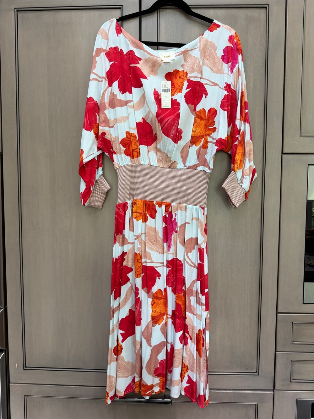 NWT Anthropologie Maeve Floral Knit-Waist Midi Dress in White and Red Sz S